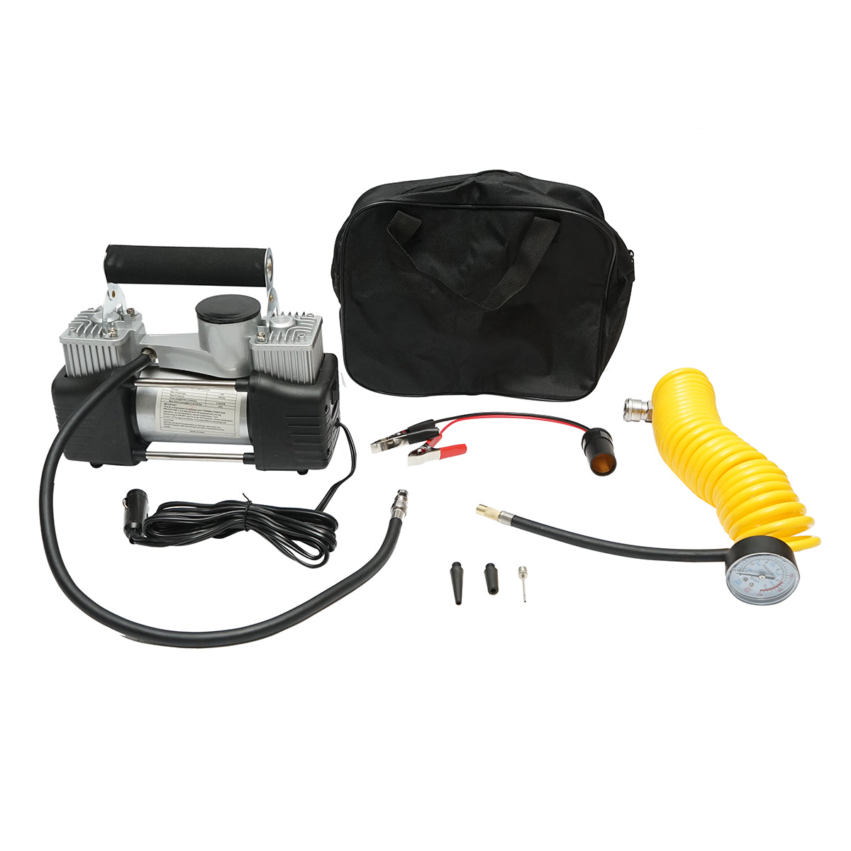 12V tire inflation air compressor, 150PSI, 85l/min, 2 cylinders, 3m cable for car lighter socket